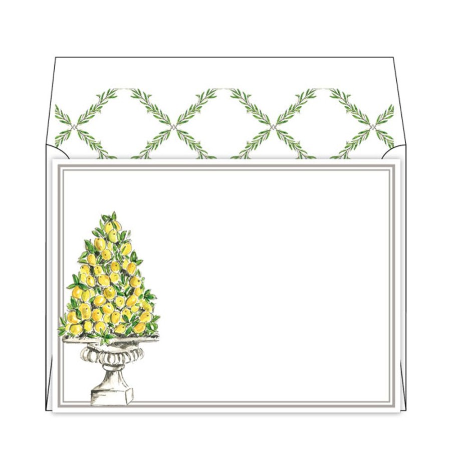 Invitations Rosanne Beck | Handpainted Lemon Topiary Flat Note Stationery