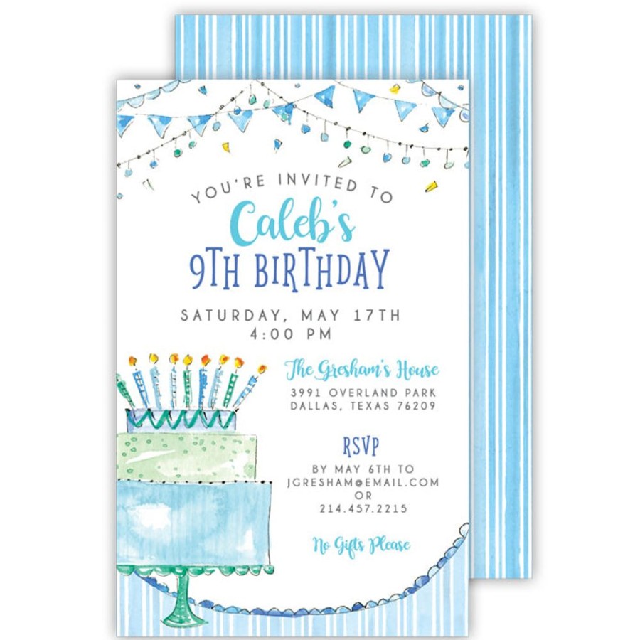 Invitations Rosanne Beck | Blue Birthday Cake With Candles Large Flat Invitation