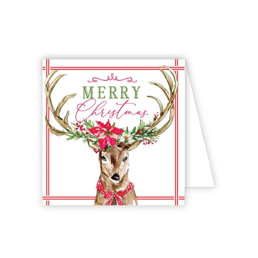 Seasonal Rosanne Beck | Vintage Deer With Holly Garland Enclosure Card