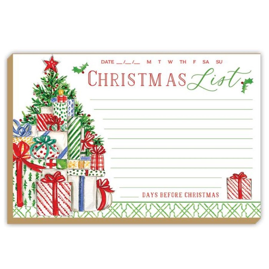 Invitations Rosanne Beck | Christmas List Handpainted Tree With Packages Luxe Large Pad