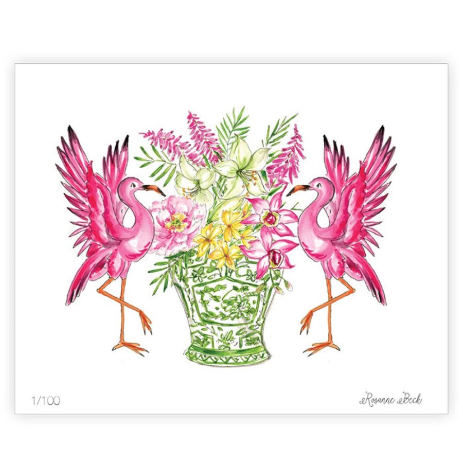 Home & Entertaining Rosanne Beck | Handpainted Flamingos Art Print