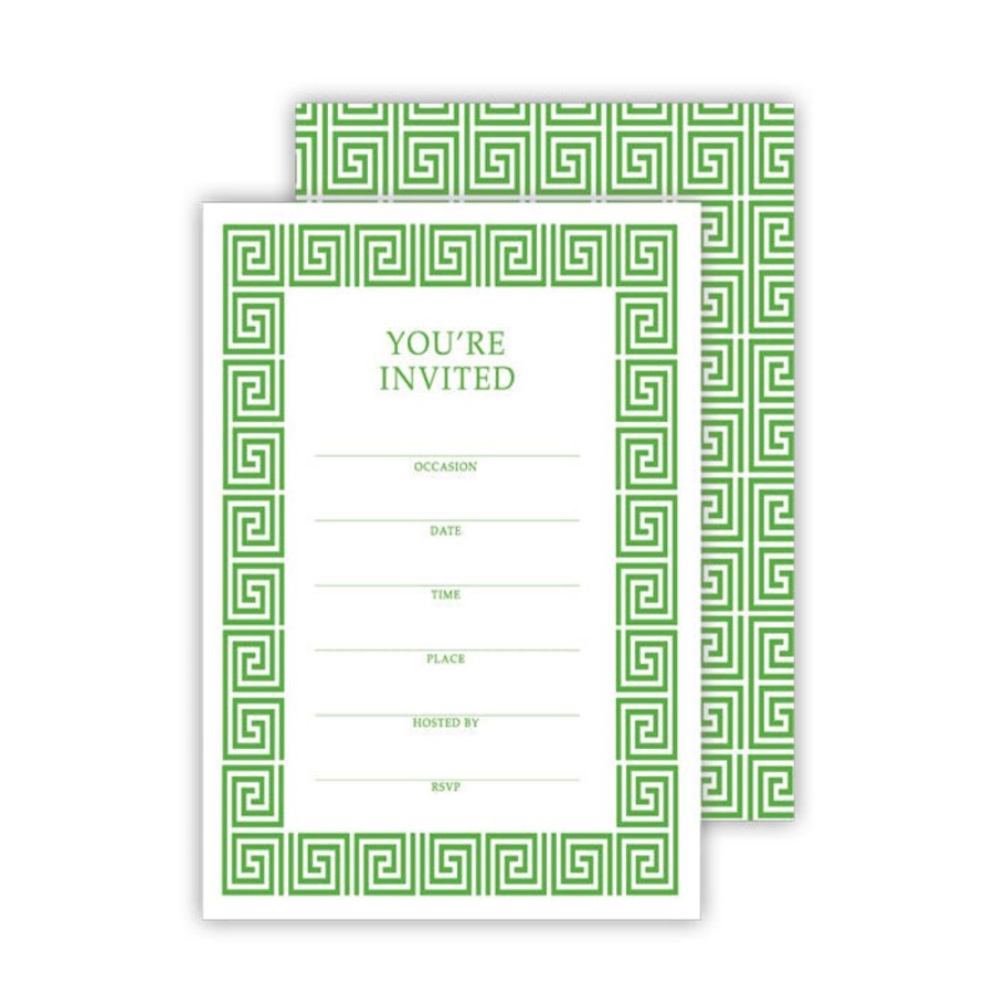 Seasonal Rosanne Beck | Greek Key Pattern Green Fill-In Invitation