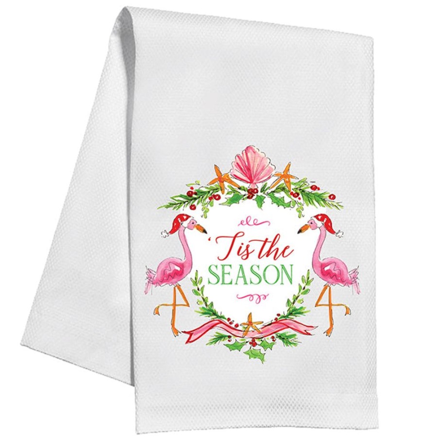 Invitations Rosanne Beck | Tis The Season Flamingos Kitchen Towel