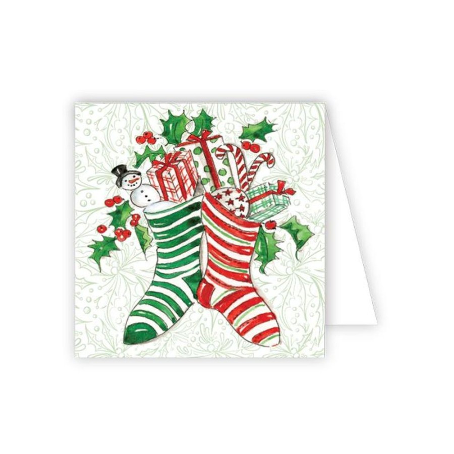 Seasonal Rosanne Beck | Handpainted Red And Green Stockings Enclosure Card