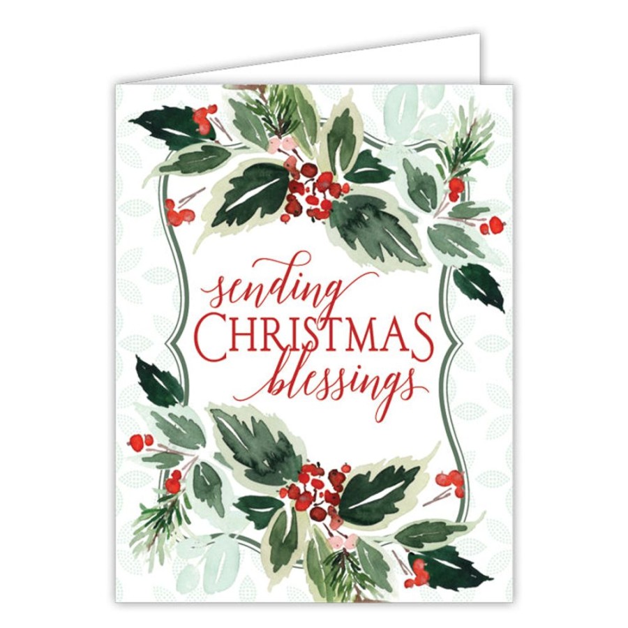 Invitations Rosanne Beck | Sending Christmas Blessings Berry Greenery Greeting Card