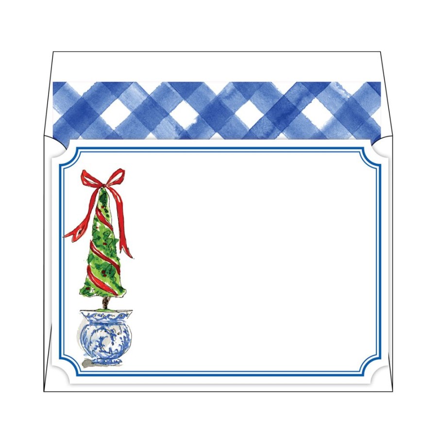 Seasonal Rosanne Beck | Christmas Topairy Blue Buffalo Check Flat Note Stationery