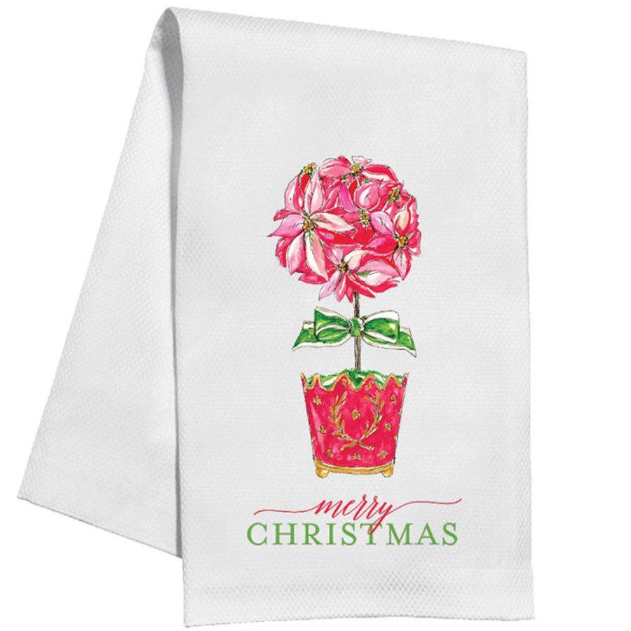 Seasonal Rosanne Beck | Merry Christmas Holiday Poinsettia Topiary Kitchen Towel