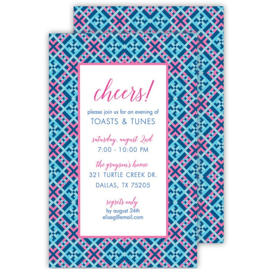 Invitations Rosanne Beck | Blue And Pink Textile Large Flat Invitation