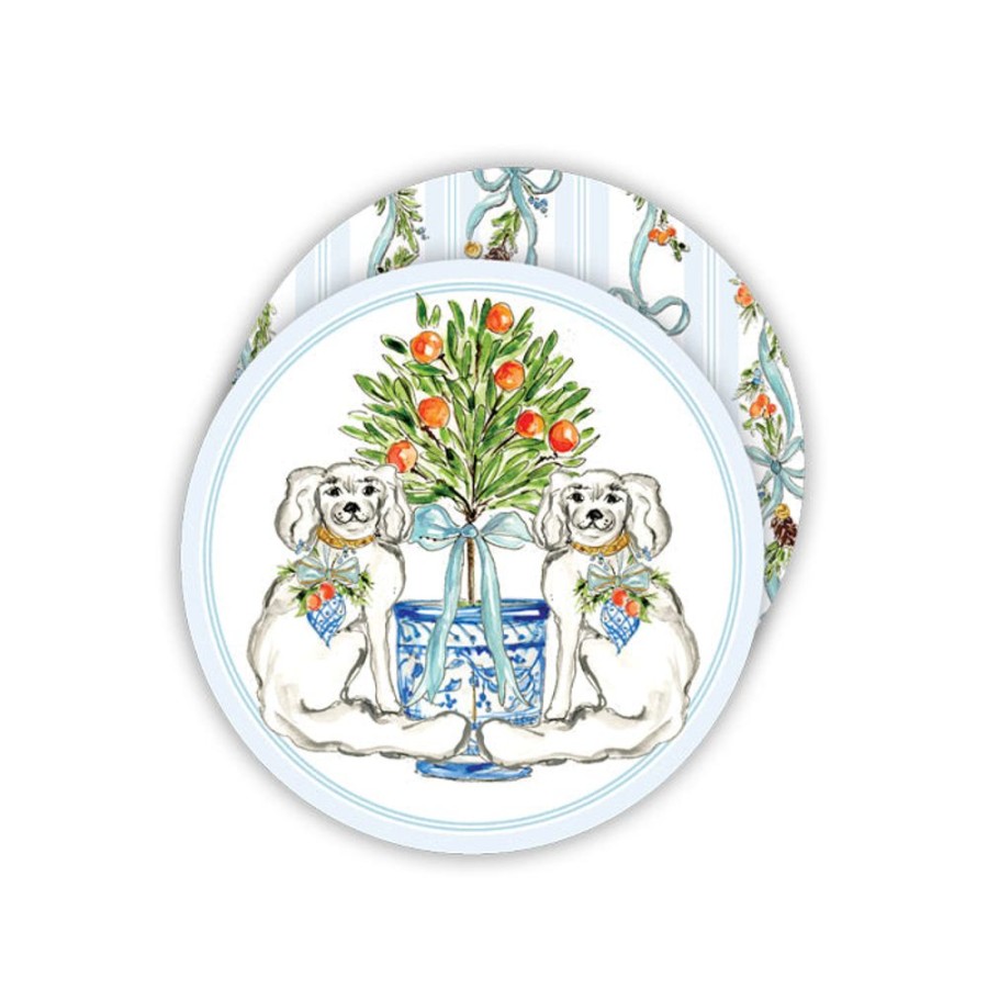 Seasonal Rosanne Beck | Christmas Citrus Staffordshire Dog Paper Coasters