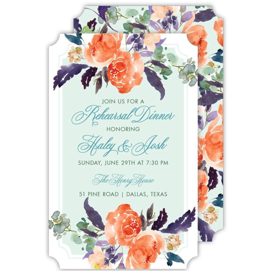 Invitations Rosanne Beck | Orange Floral Border Large Die-Cut Invitation