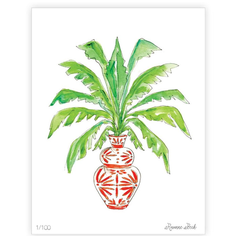 Home & Entertaining Rosanne Beck | Potted Palm Orange Watercolor Art Print