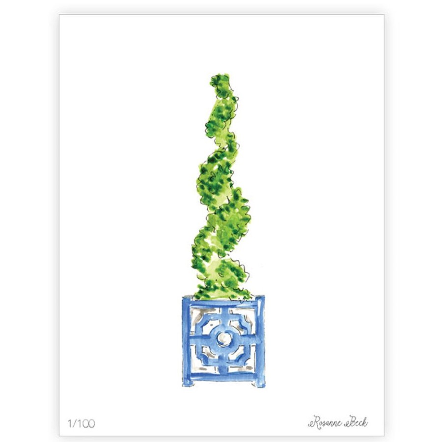 Home & Entertaining Rosanne Beck | Spiral Topiary In Asian Pot Watercolor Art Print