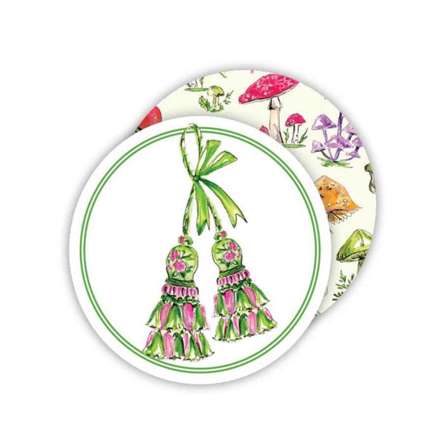 Home & Entertaining Rosanne Beck | Handpainted Green And Pink Elegant Tassels Paper Coasters