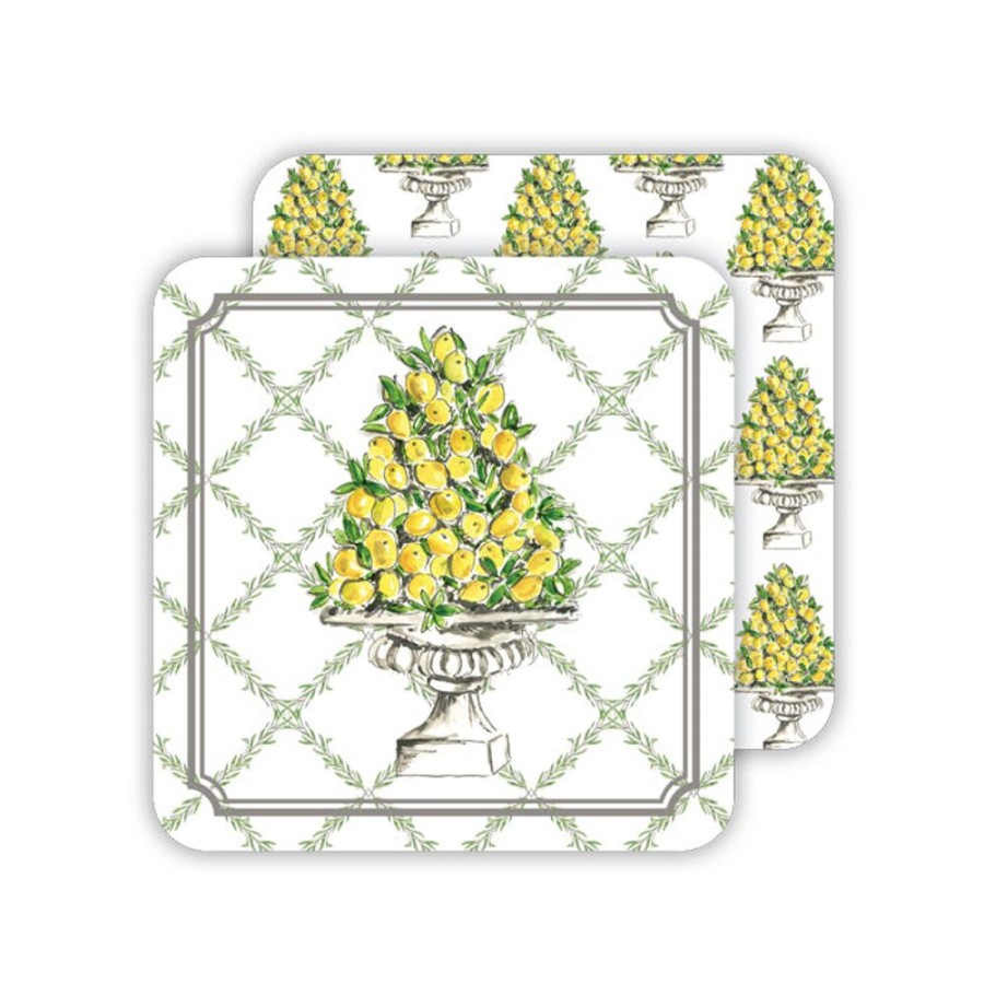 Invitations Rosanne Beck | Merry Christmas Lemon Topiary Paper Coasters