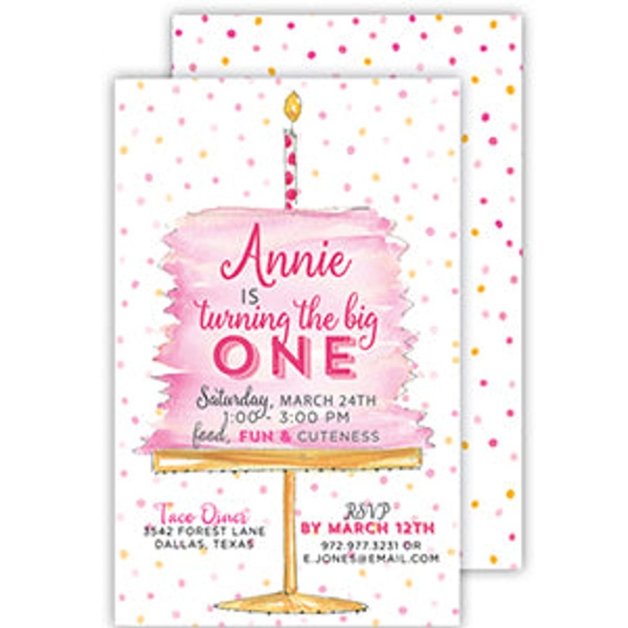 Invitations Rosanne Beck | Polka Dot Pink Birthday Cake Large Flat Invitation