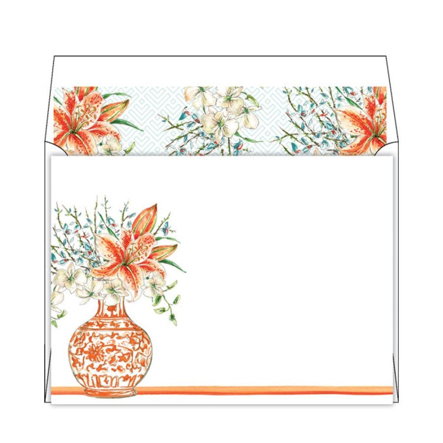 Notes & Pads Rosanne Beck | Floral Arrangement Tangerine Vase Flat Note Stationery