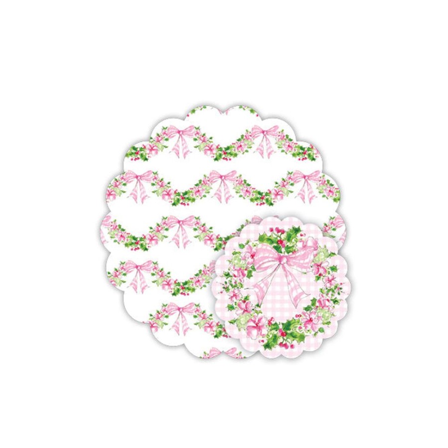 Home & Entertaining Rosanne Beck | Pink Holly Swag & Wreath Doily Set