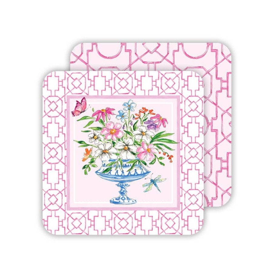 Home & Entertaining Rosanne Beck | Pink Wonderland Floral Arrangement & Bamboo Trellis Paper Coasters