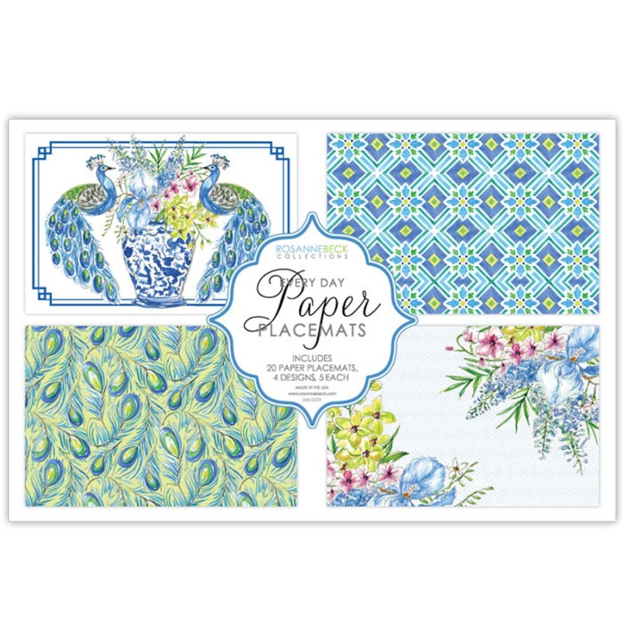 Home & Entertaining Rosanne Beck | Handpainted Peacocks And Tiles Placemats