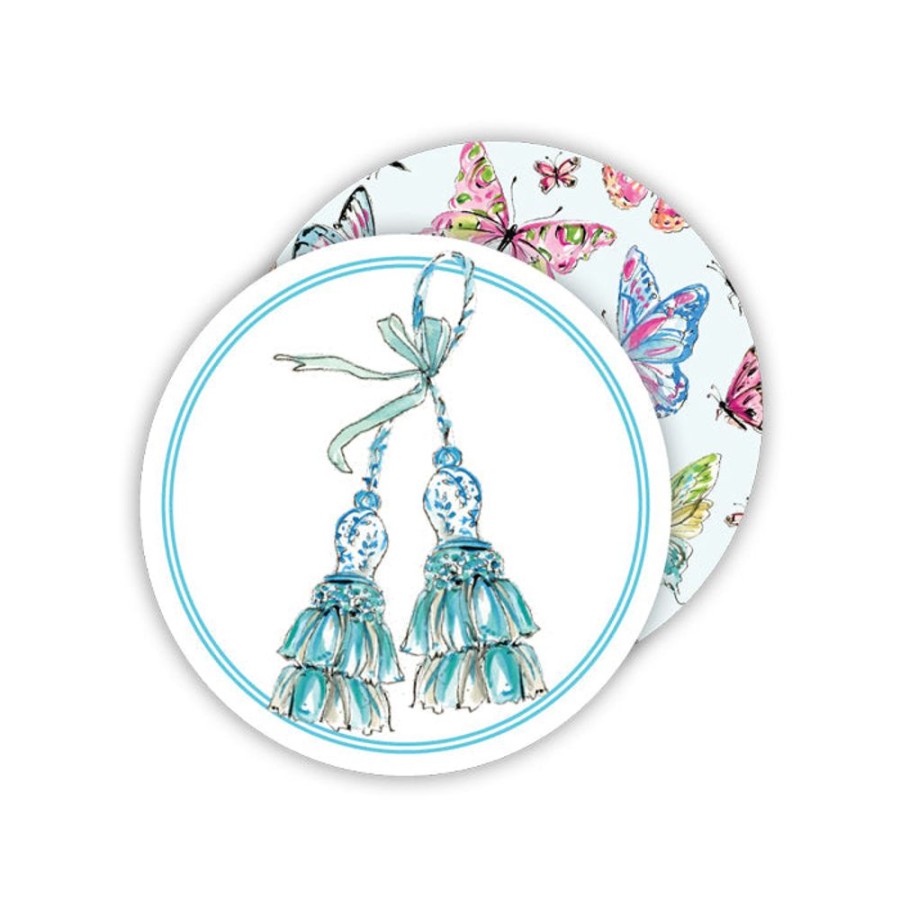 Home & Entertaining Rosanne Beck | Handpainted Blue Elegant Tassels Round Coasters