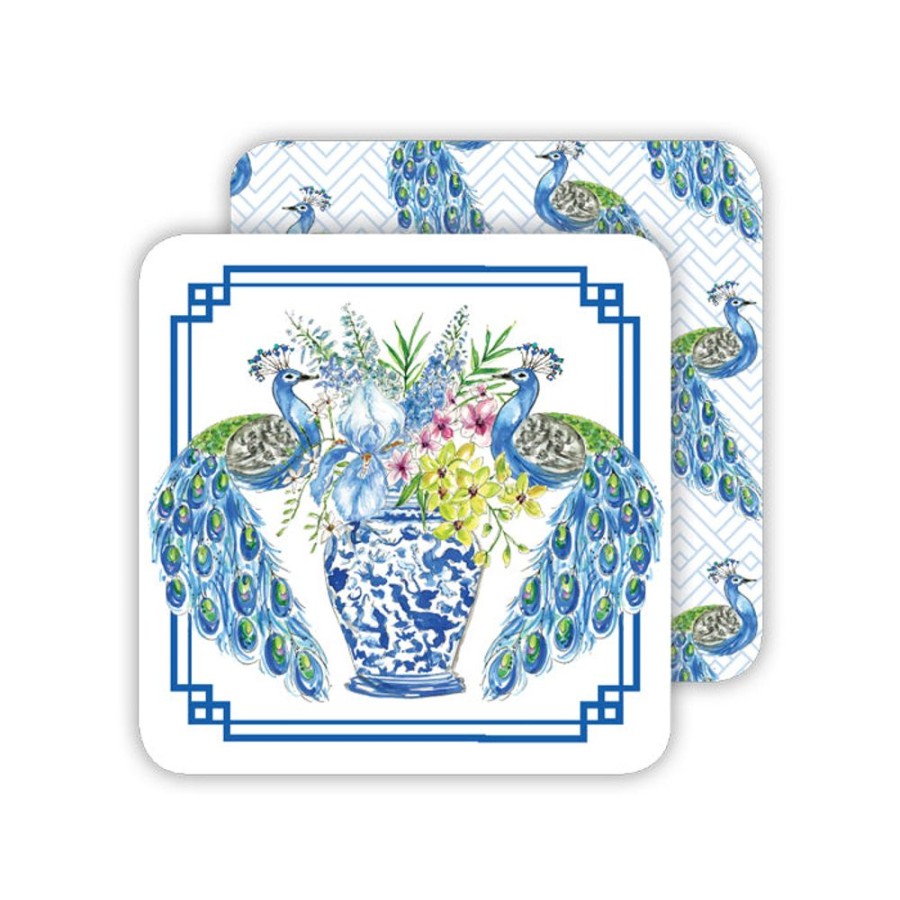 Home & Entertaining Rosanne Beck | Handpainted Peacocks Paper Coasters