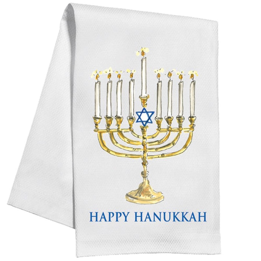 Invitations Rosanne Beck | Happy Hanukkah Menorah Gold Kitchen Towel