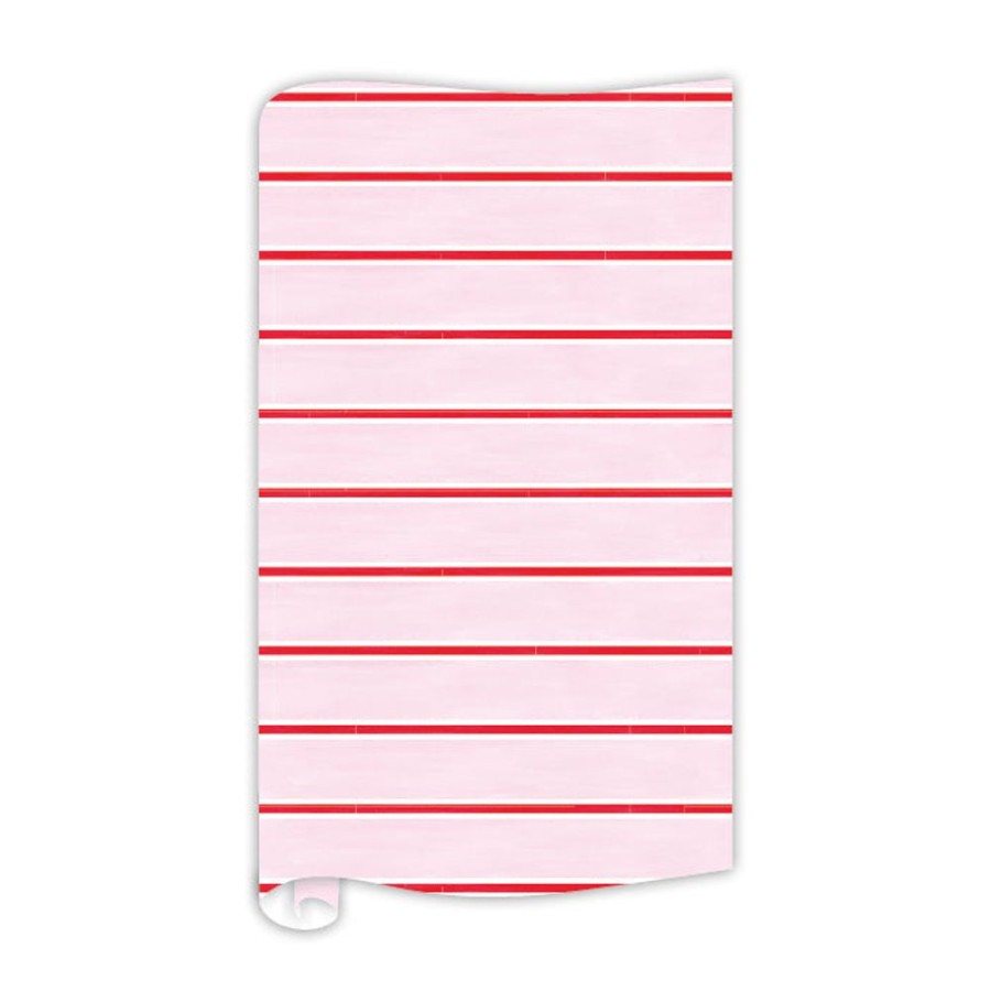 Seasonal Rosanne Beck | Light Pink White And Red Stripes Wrapping Paper