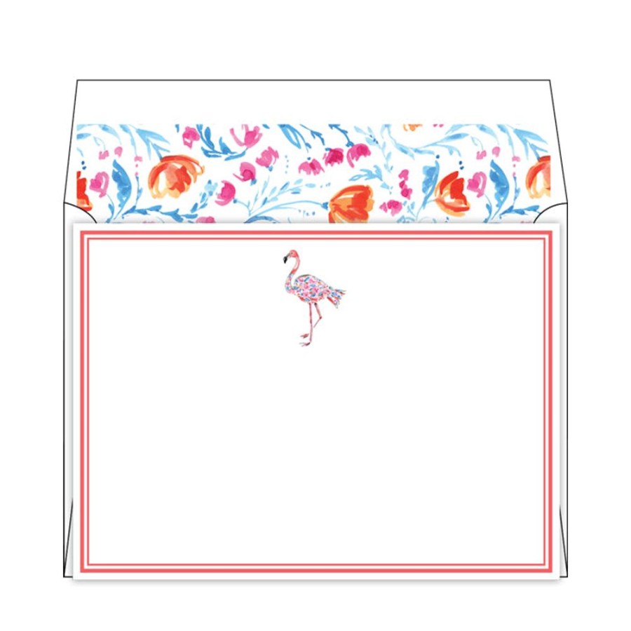 Notes & Pads Rosanne Beck | Orange Floral Flamingo Flat Note Stationery