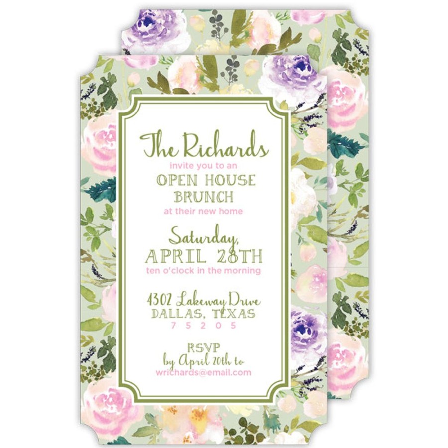 Invitations Rosanne Beck | Green And Purple Floral Border Large Die-Cut Invitation