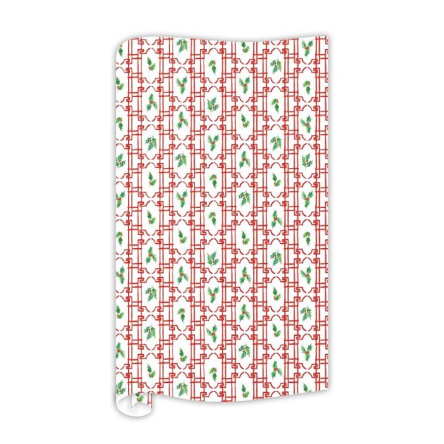 Seasonal Rosanne Beck | Handpainted Holly Trellis Pattern Wrapping Paper