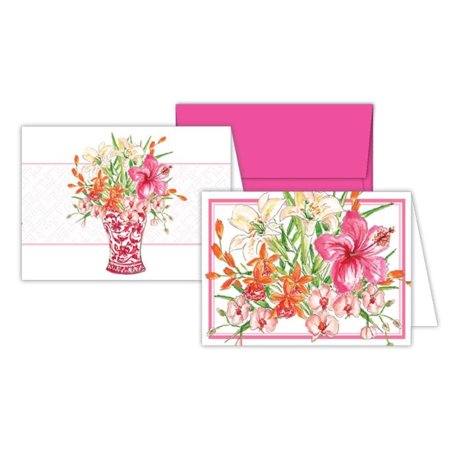 Notes & Pads Rosanne Beck | Hibiscus And Lilies And Florals Pink Vase Stationery Notes