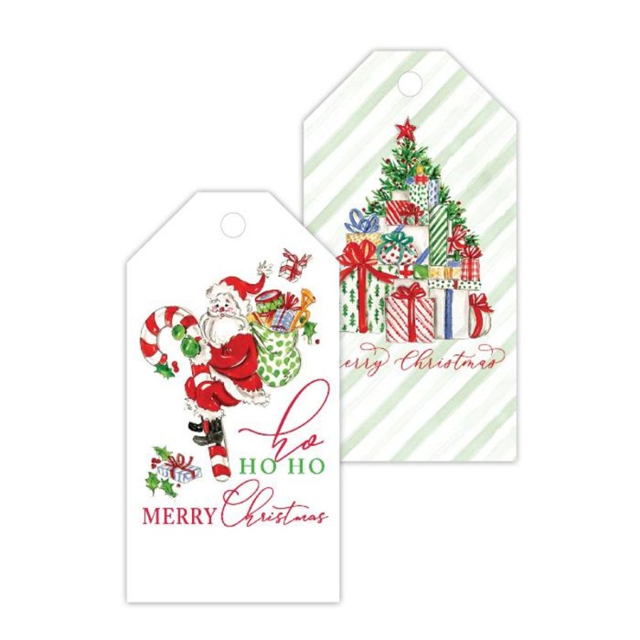 Seasonal Rosanne Beck | Ho Ho Ho Merry Christmas Santa With Candy Cane/Merry Christmas Presents Gift Tags