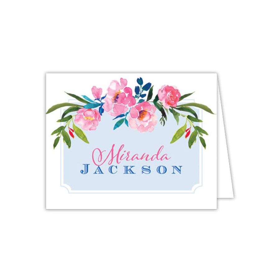 Notes & Pads Rosanne Beck | Pink Floral With Light Blue Background Folded Note