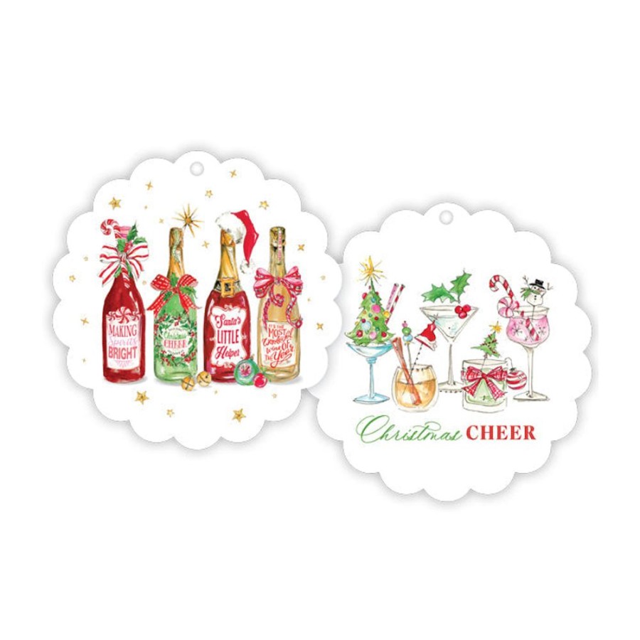 Seasonal Rosanne Beck | Christmas Wine Bottles Scalloped Gift Tags