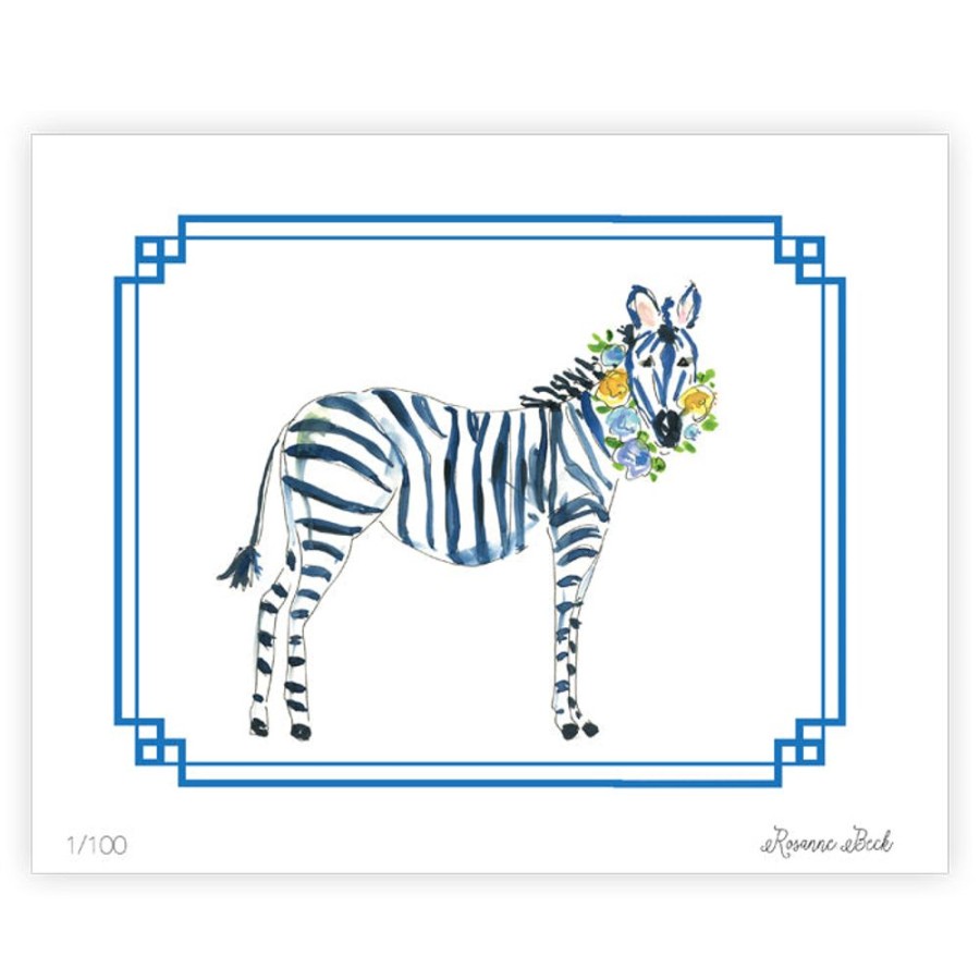 Home & Entertaining Rosanne Beck | Blue Zebra Watercolor Art Print