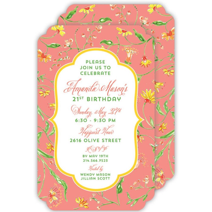 Invitations Rosanne Beck | Floral Print On Coral Large Die-Cut Invitation