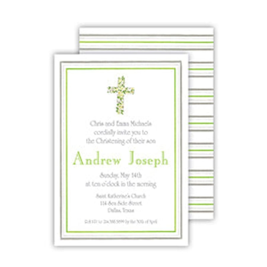 Invitations Rosanne Beck | Floral Cross Grey Medium Flat Invitation