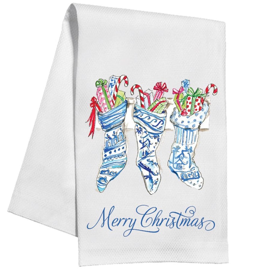 Seasonal Rosanne Beck | Merry Christmas Chinoiserie Stockings Kitchen Towel