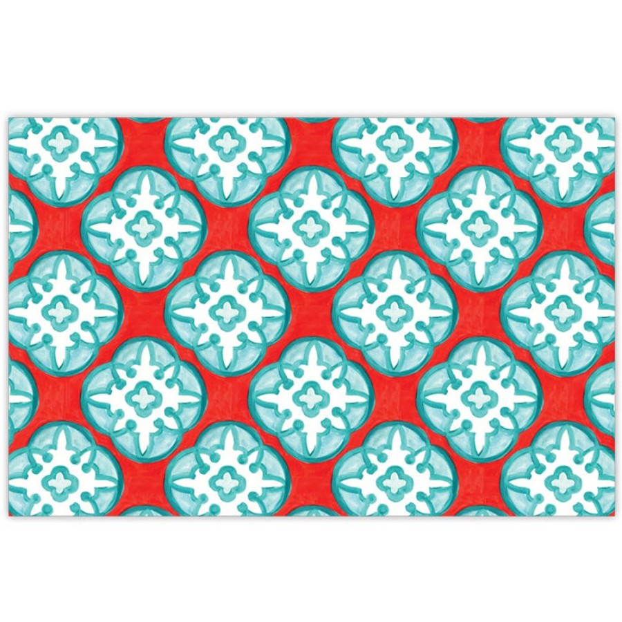 Home & Entertaining Rosanne Beck | Handpainted Tiles Aqua And Red Placemats