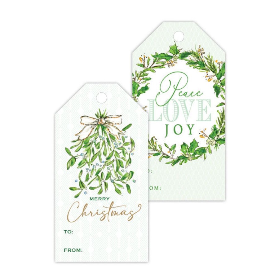 Seasonal Rosanne Beck | Mistletoe & Peace Love Joy Wreath Gift Tags