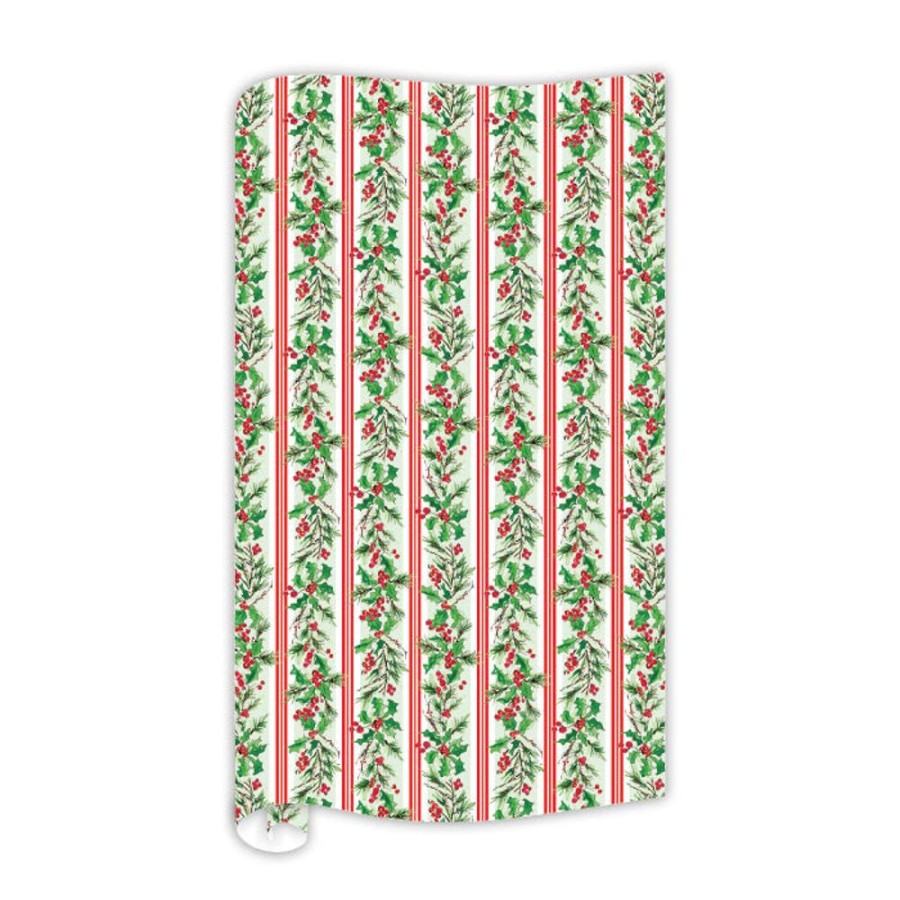 Seasonal Rosanne Beck | Holiday Berries Pattern Stripe Pattern Wrapping Paper