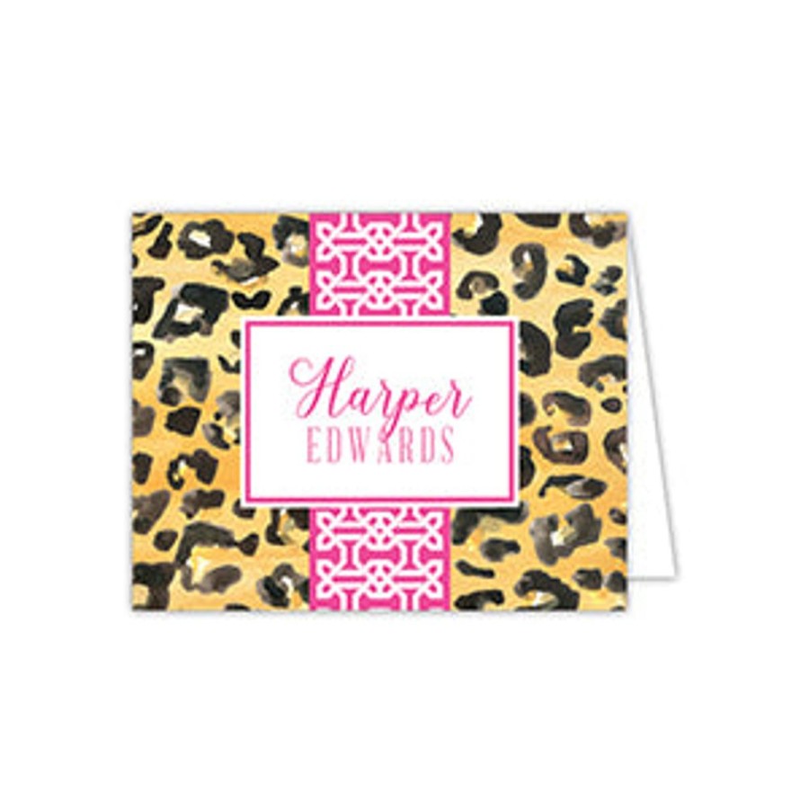 Notes & Pads Rosanne Beck | Cheetah Pattern With Hot Pink Band Folded Note