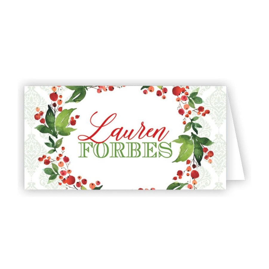 Seasonal Rosanne Beck | Holly Berries Wreath Place Card