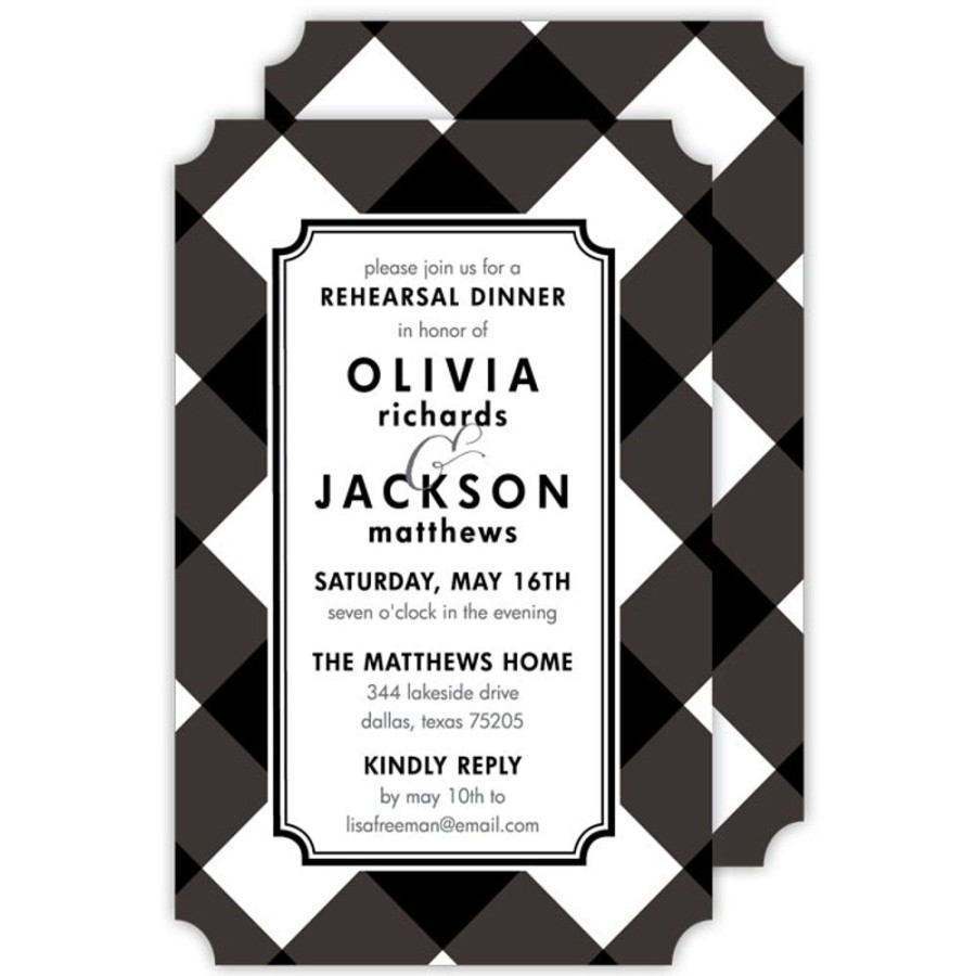 Invitations Rosanne Beck | Buffalo Check Black Large Die-Cut Invitation