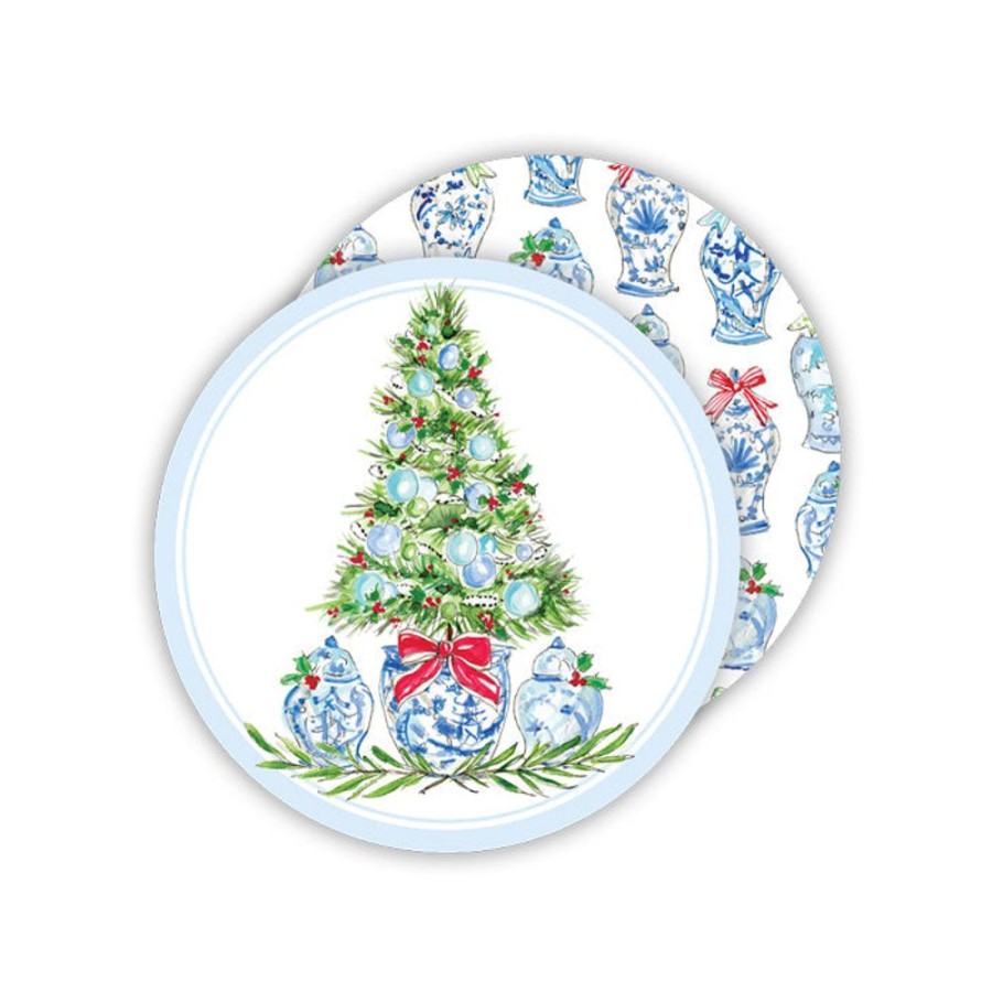 Home & Entertaining Rosanne Beck | Blue Holiday Tree With Ginger Jars Paper Coasters