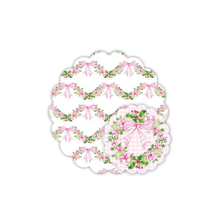 Seasonal Rosanne Beck | Pink Holly Swag & Wreath Doily Set