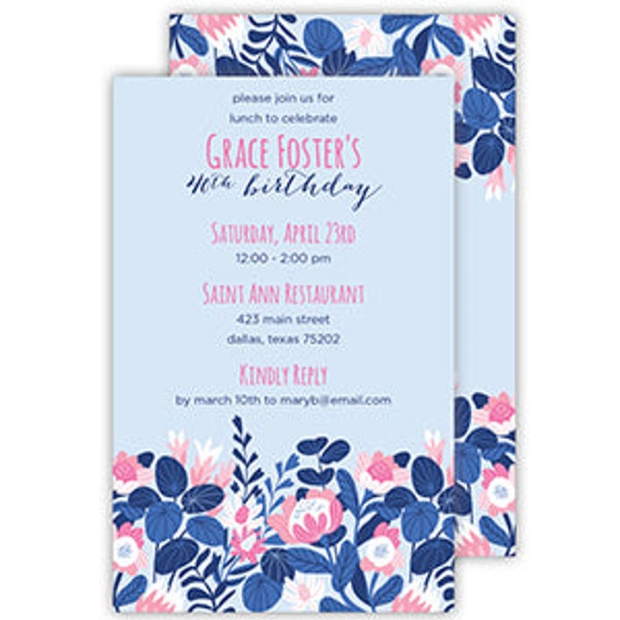 Invitations Rosanne Beck | Abstract Flowers Blue And Pink Large Flat Invitation