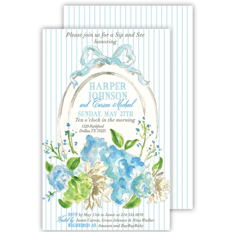 Invitations Rosanne Beck | Handpainted Floral Mirror Blue Large Flat Invitation