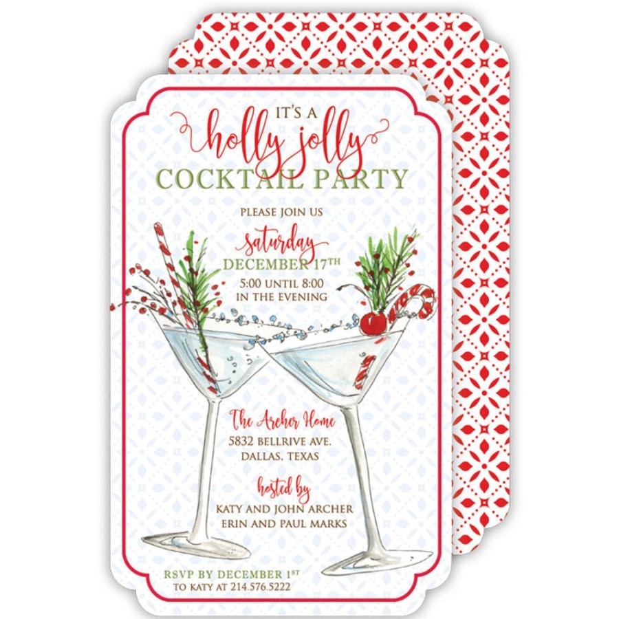 Invitations Rosanne Beck | Handpainted Holiday Cocktails Large Die-Cut Invitation