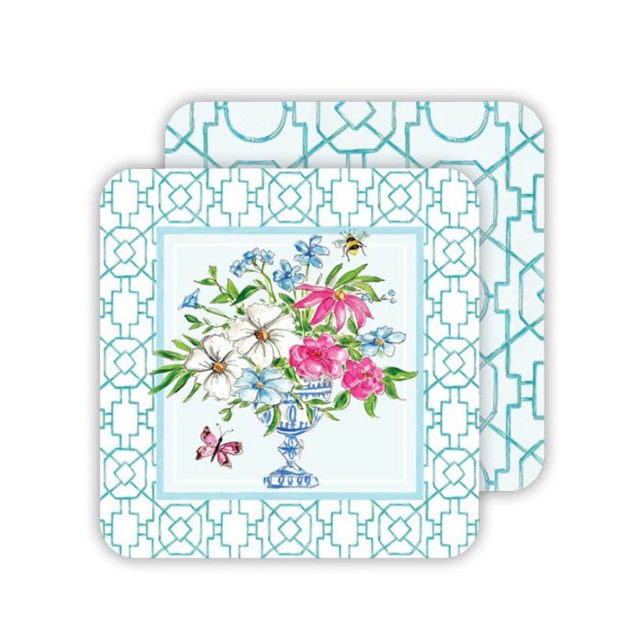 Home & Entertaining Rosanne Beck | Turquoise Wonderland Floral Arrangement & Bamboo Trellis Paper Coasters